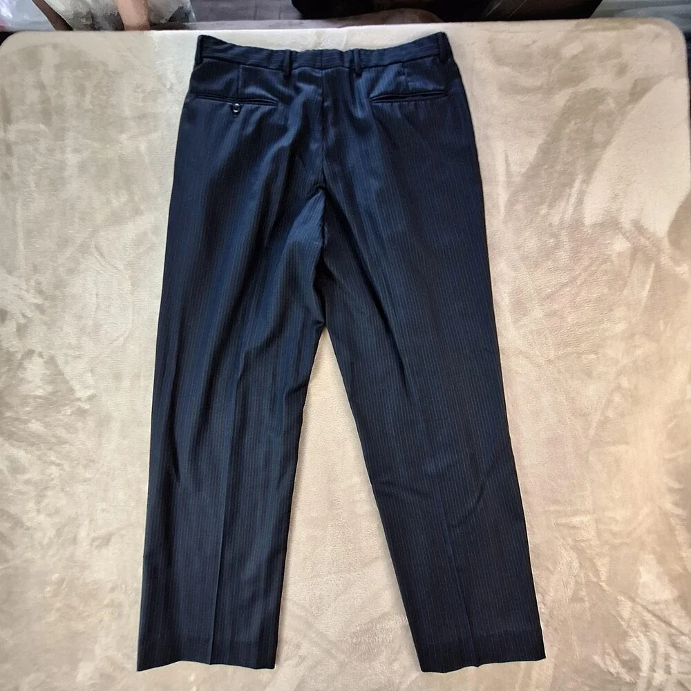Jos A Bank Suit Mens 42R Blue Wool Stripe Single Vent 2 Button Signature 34x29